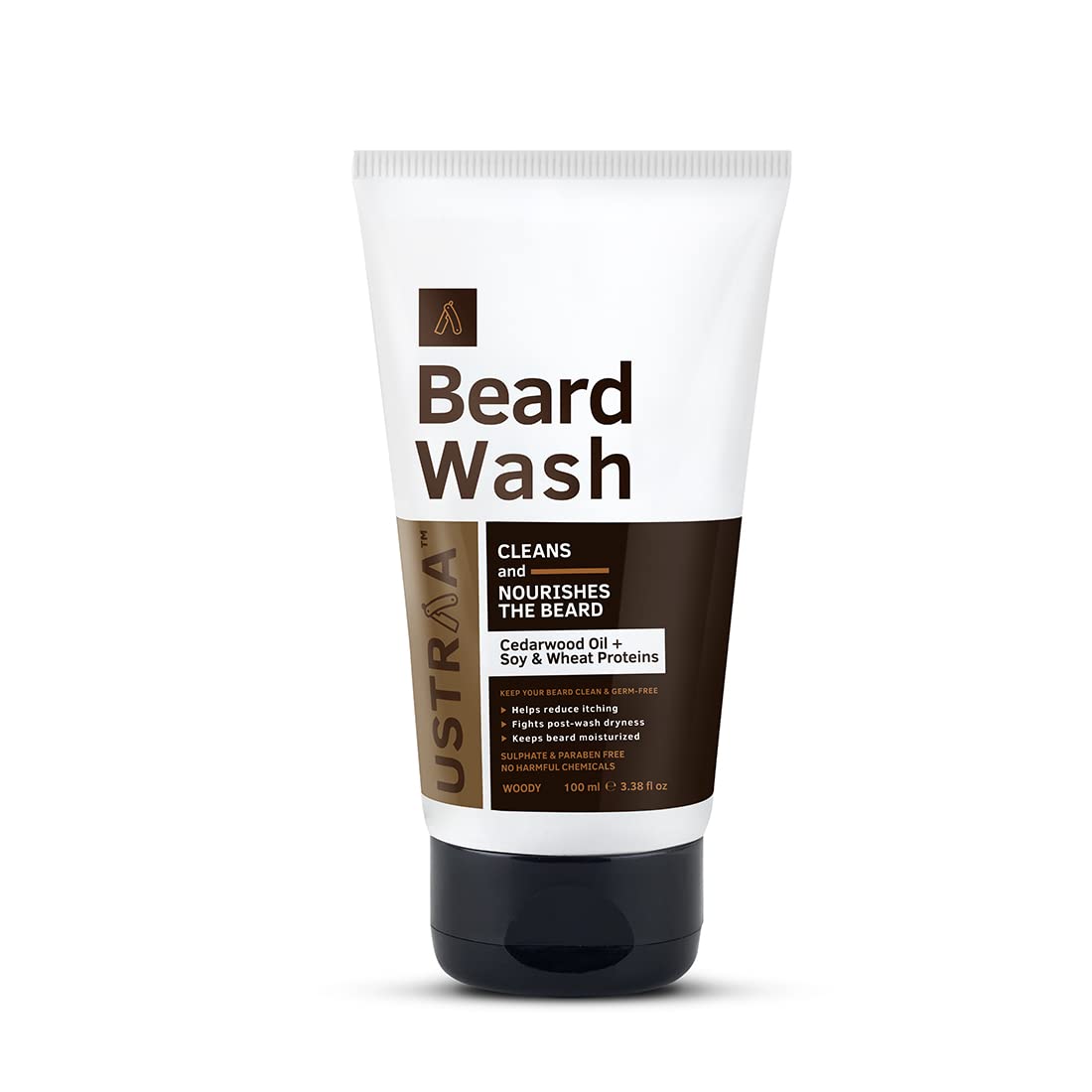 Ustraa Beard Wash Woody - 100 ml, Sulphate-free
