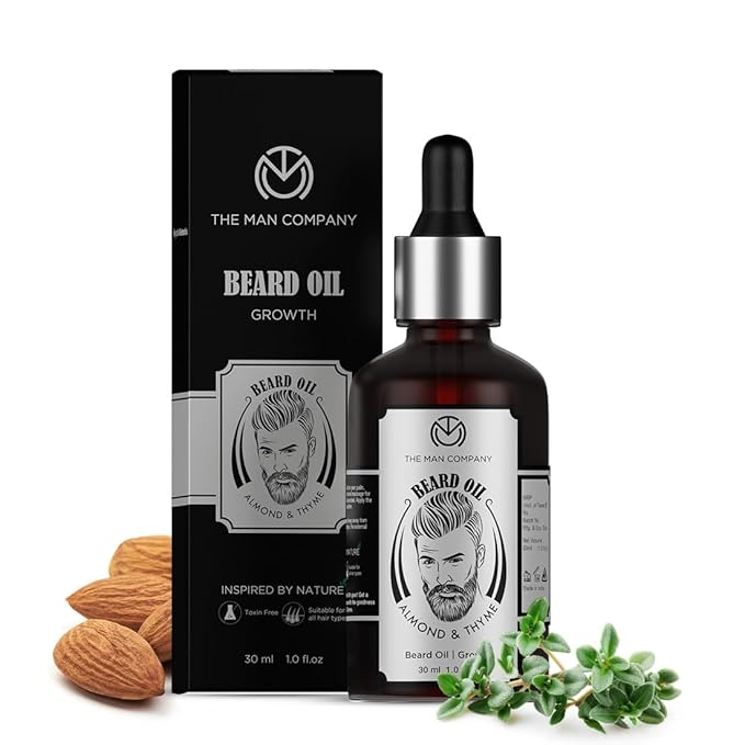 The Man Company Beard Oil for Growing Beard Faster with Almond & Thyme, 100% NATURAL, Best Beard Growth Oil for Men, Nourishes & Strengthens - 30ML