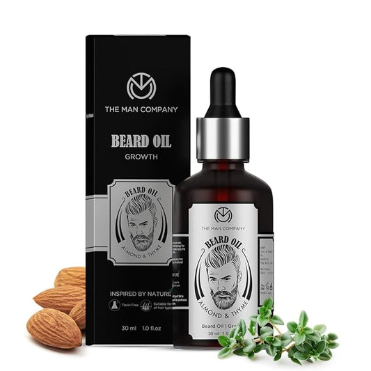 The Man Company Beard Oil for Growing Beard Faster with Almond & Thyme, 100% NATURAL, Best Beard Growth Oil for Men, Nourishes & Strengthens - 30ML