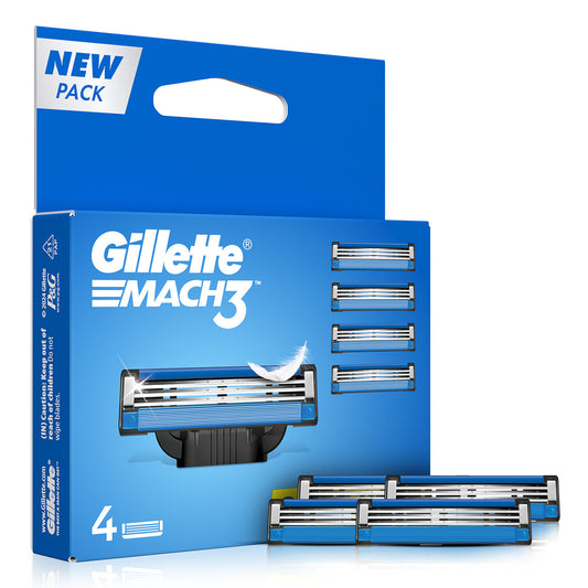Gillette Mach 3 Manual Shaving Razor Blades For Men - 4 Count Pack (Cartridge)