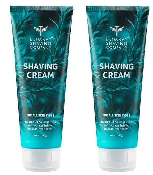 Bombay Shaving Company Shaving Cream with Tea Tree oil, Aloe Vera and Menthol Extracts- 2 x 100 g (Value Pack of 2)