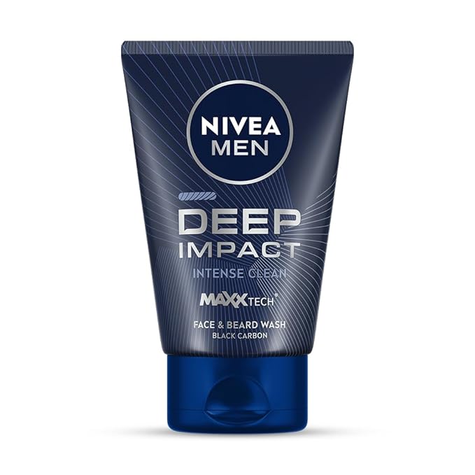 NIVEA MEN Deep Impact Face Wash 100g | With Black Carbon | Intense Clean, For Beard & Face | Removes Oil and Impurities