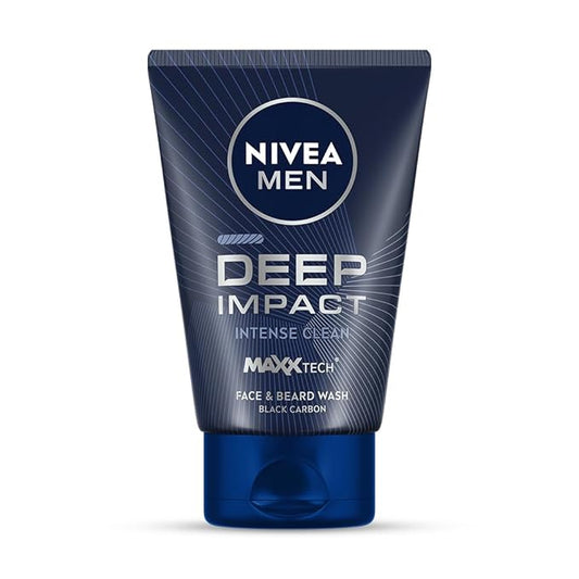 NIVEA MEN Deep Impact Face Wash 100g | With Black Carbon | Intense Clean, For Beard & Face | Removes Oil and Impurities