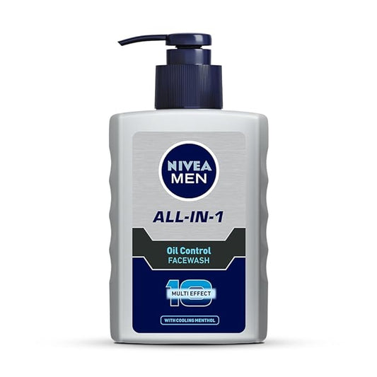 NIVEA Men All In One with Cooling Menthol, Fight Acne & Pimple, 10 Multi Effect with Pump Face Wash (150 ml)