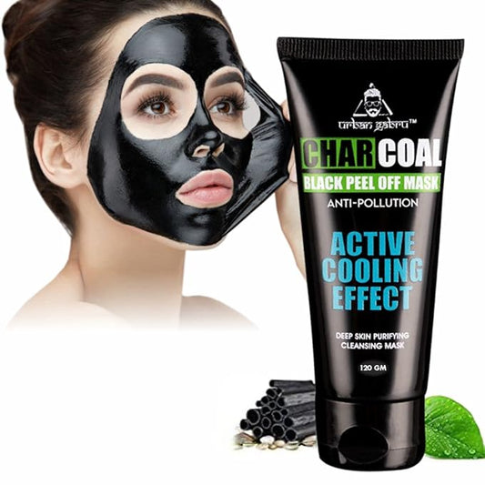 UrbanGabru Charcoal Black Peel Off Mask for Men & Women | Removes Blackheads and Whiteheads | Active Cooling Effect | Deep Skin Purifying Cleansing (120 g)