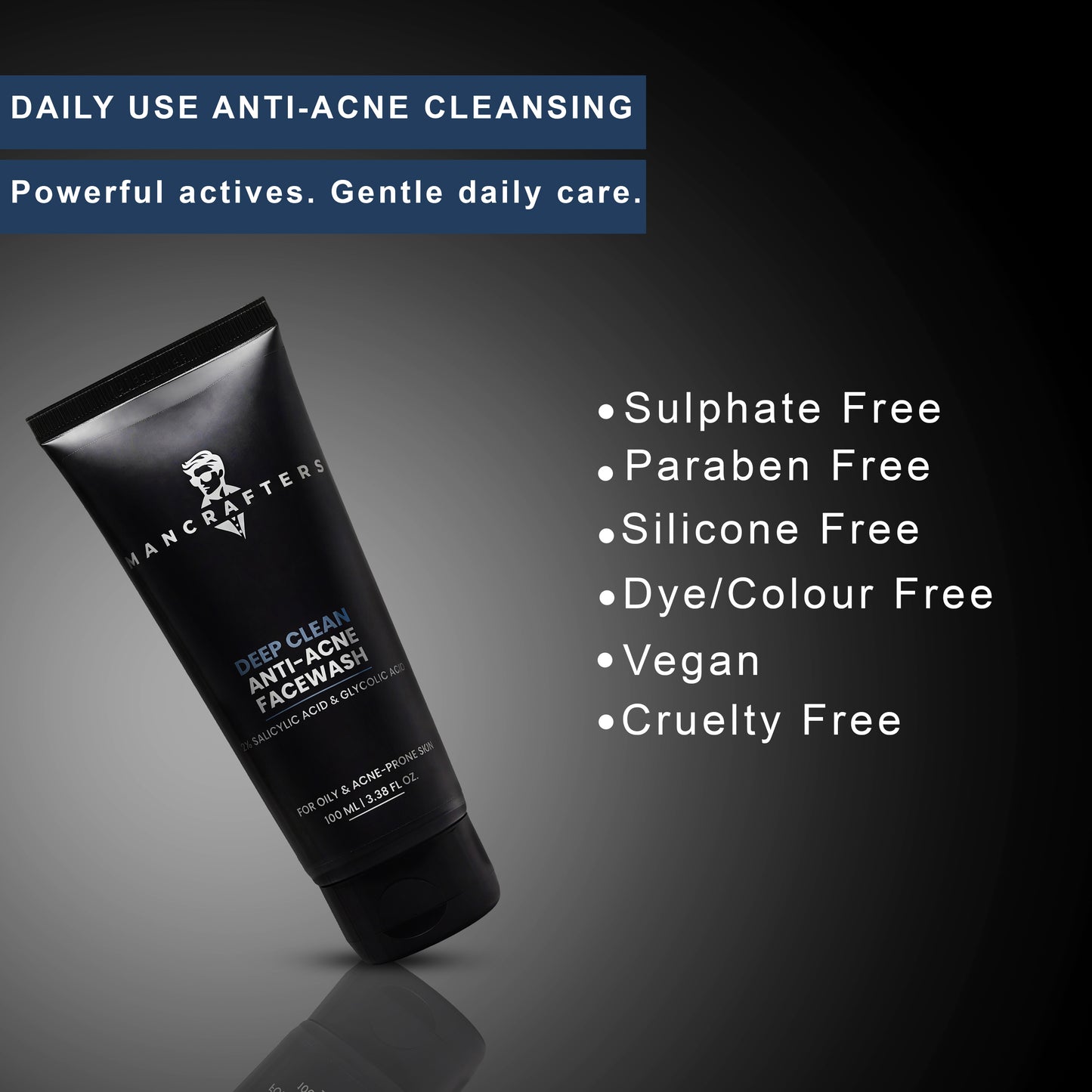 Mancrafters Deepclean Anti-Acne Face Wash with 2% Salicylic Acid & 0.5% Glycolic Acid for Acne & Pimples - 100 ml