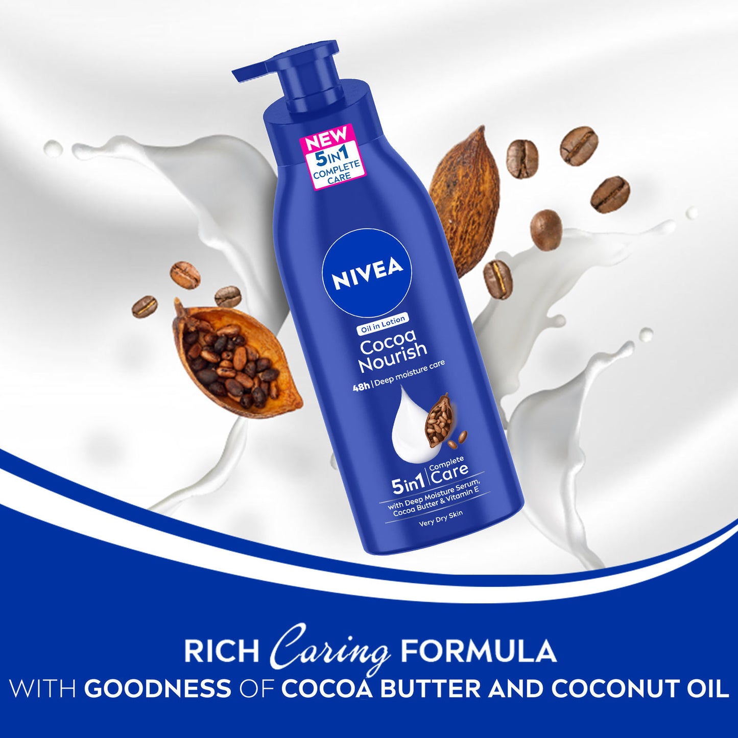 NIVEA Cocoa Nourish 400ml Body Lotion with Deep Moisture Serum | With Cocoa Butter & Coconut Oil